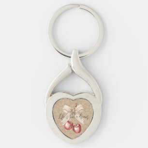 Guldglitter Röda Körsbär Twisted Heart Silverfärgad Nyckelring