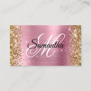 Guldglitter Rosa Folie Fancy Monogram Visitkort
