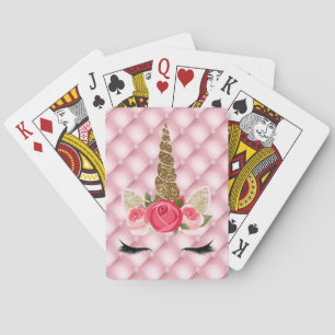 Guldglitter & rosa rosor Enhörning Söt trendig Casinokort