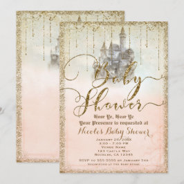 Guldglitter Sagobok Slott Bebis Shower Inbjudningar
