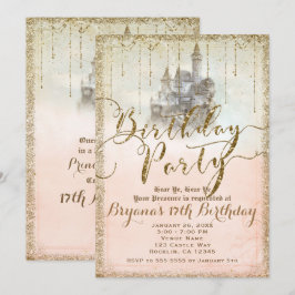 Guldglitter Sagobok Slott Födelsedag Inbjudningar