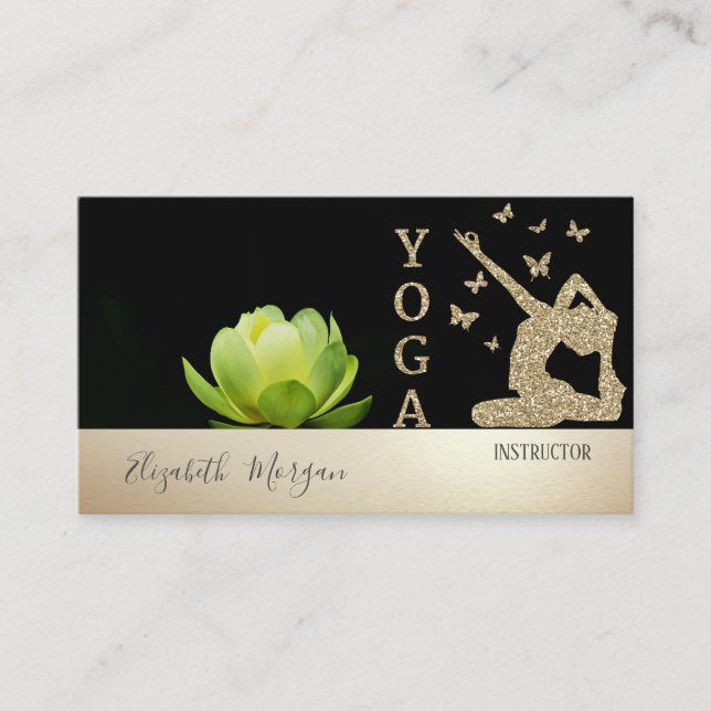 Guldglitter Silhuett av flicka Grön Lotus Visitkort (Framsida)