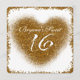 Guldglitter Spill Sweet 16 Hjärtan Glamour Inbjudn Inbjudningar