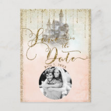 Guldglitter Storybook Slott Save the Date Foto 
