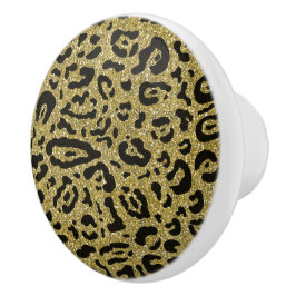 Guldglitter Svart Gepard Leopard Djurtryck Knopp