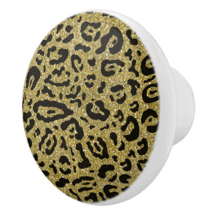 Guldglitter Svart Gepard Leopard Djurtryck Knopp