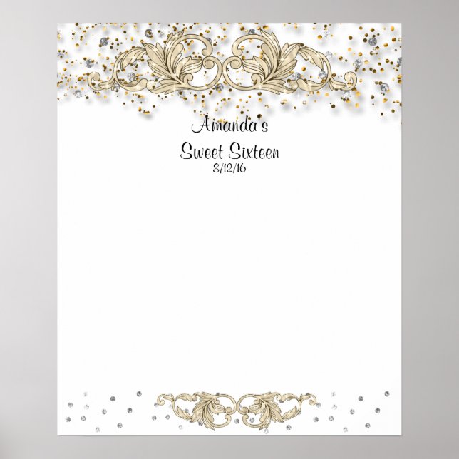 Guldglitter, Sweet Sixteen, Bat Mitzvah välkomstsk Poster (Framsidan)