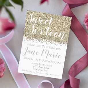 Guldglitter Sweet Sixteen Födelsedagsinbjudan Inbjudningar
