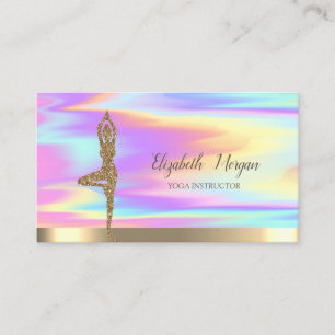Guldglitter Tjej Yoga Holografisk Visitkort