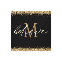 Guldglitter Tro Skript Monogram Initial Svart
