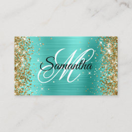 Guldglitter Turkos Folie Fancy Monogram Visitkort