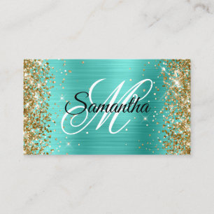 Guldglitter Turkos Folie Fancy Monogram Visitkort