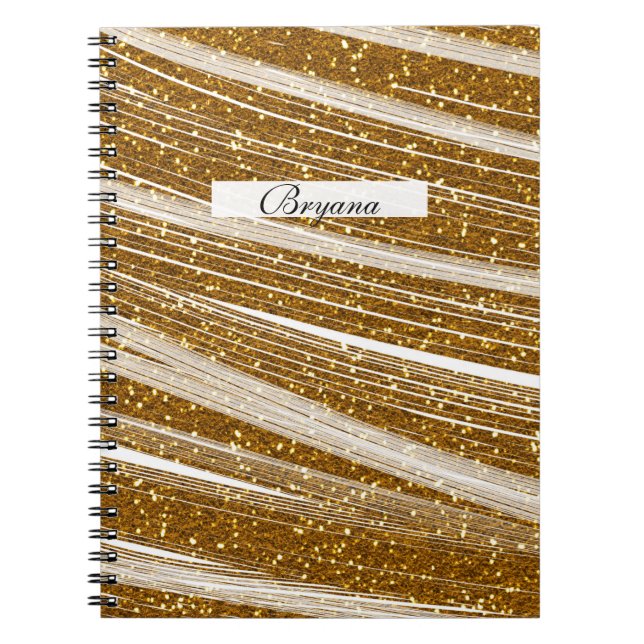 Guldglitter Vit Glans Chic Glamour Anteckningsbok Med Spiral (Framsidan)