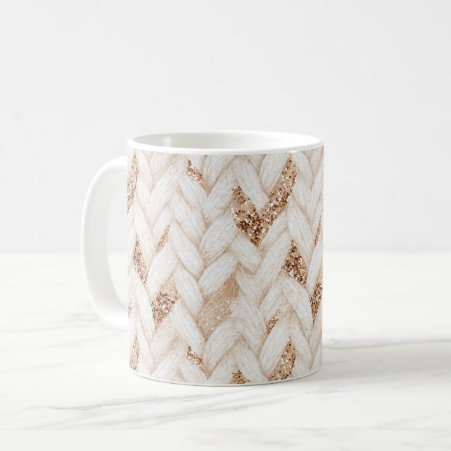 Guldglitter Vit Vävd Falsk Tyg   Kaffemugg (Framsida vänster)