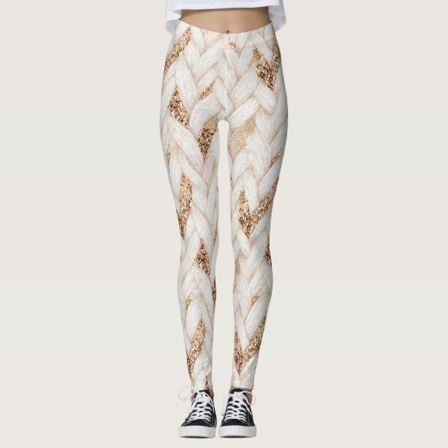 Guldglitter Vit Vävd Falsk Tyg   Leggings (Framsida)