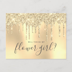 Guldglitterdropar vill du vara min blomsterflicka inbjudan vykort