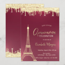 Guldglitterdroppar Eiffeltornet Röd Quinceanera
