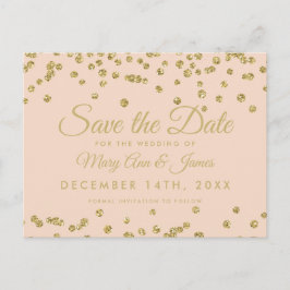 Guldglitterkonfetti Save The Date Blush Rose Meddelande Vykort