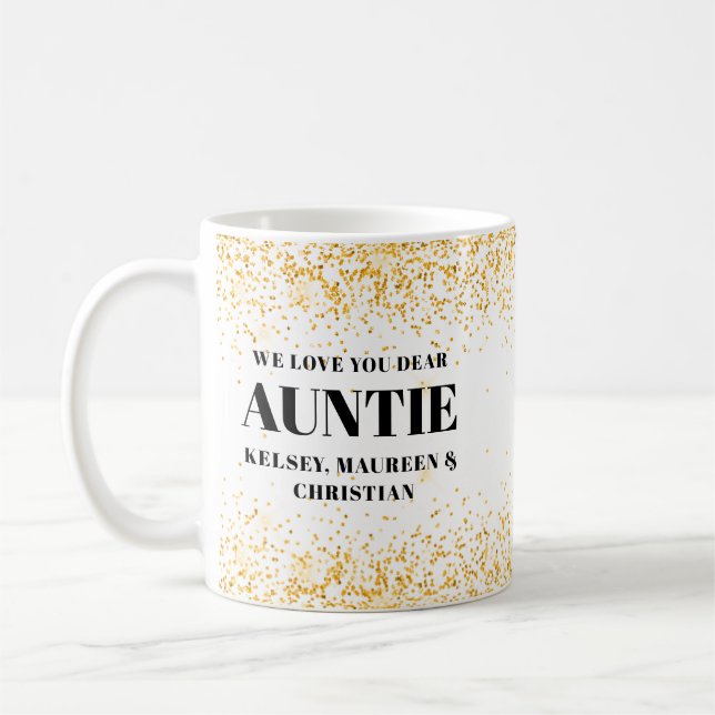 Guldglitterpresent till faster med namn kaffemugg (Vänster)