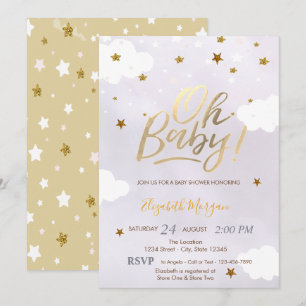 Guldglitterstjärnor Moln Lavendel Baby Shower  Inbjudningar