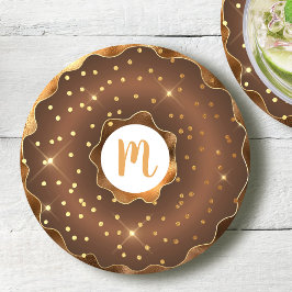 Guldglittrig chokladmunkmonogram fet glamour underlägg papper rund