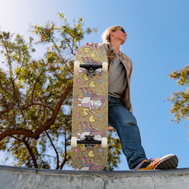 Guldglittrig enhörningsmönster mini skateboard bräda 18,5 cm (Utomhus 1)