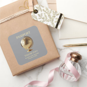Guldglob Pass Travel Babyshower Fyrkantigt Klistermärke