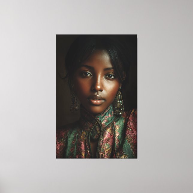 Guldglöd Melanin Royal Huvudduk Porträtt Canvastryck (Framsida)