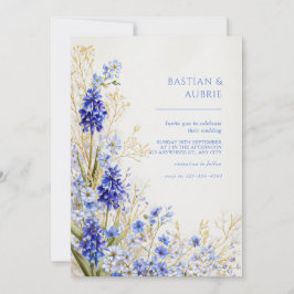 Guldgräs Blå Muscari Botanisk Spray Bröllop Inbjudningar