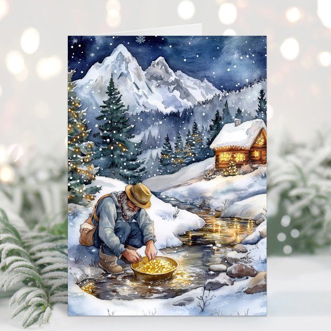Guldgrävare julkort för guldfeber helgkort (Gold Mining Christmas Card)