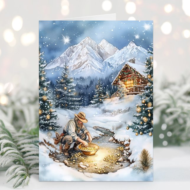 Guldgrävning Guldgrävare Vaskar Guld Julkort Helgkort (Gold Mining Christmas Card)