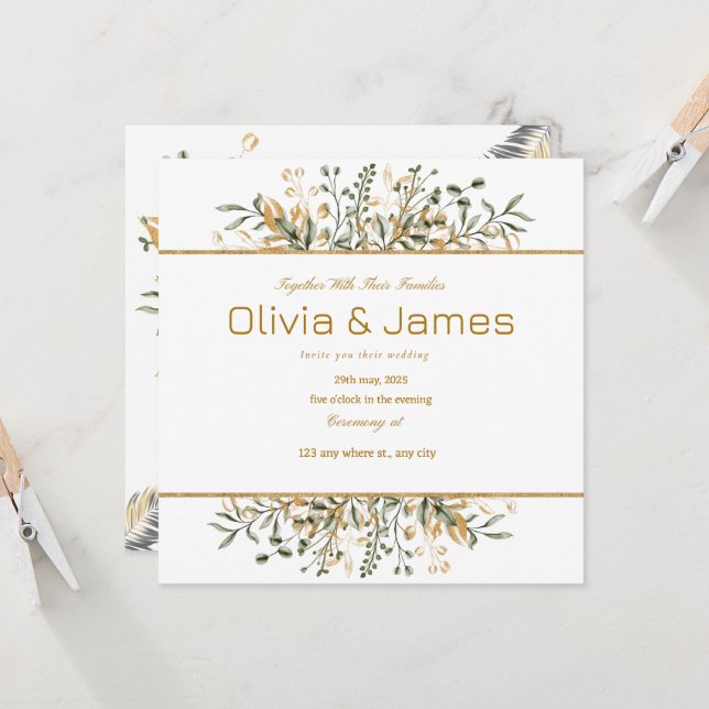 Guldgrön lyx för en särskild dag inbjudningar (Fram/Back In Situ)