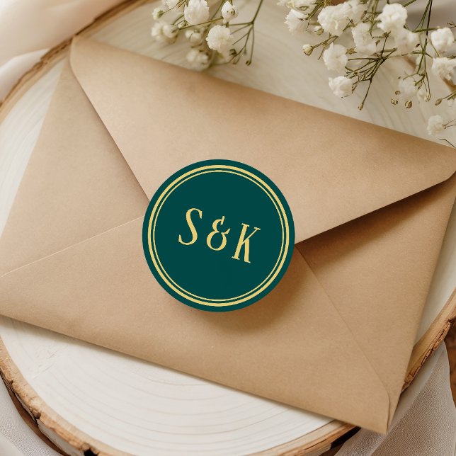 Guldgrön monogramkuvertssigill runt klistermärke (Skapare uppladdad)