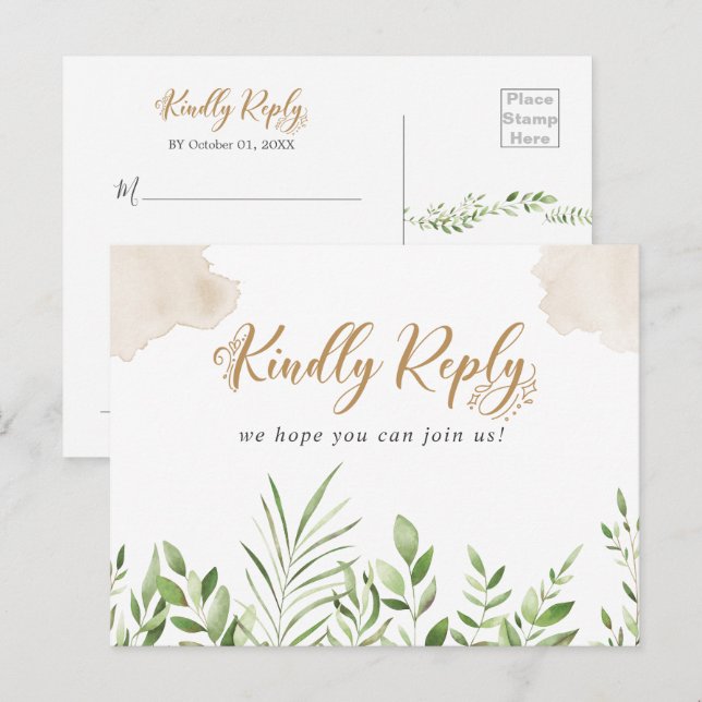 Guldgrön sångförfrågan RSVP vykort (Fram/baksida)