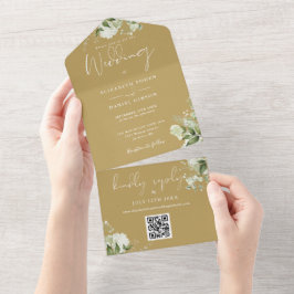 Guldgrönska Blommig QR-kod Monogram Bröllop