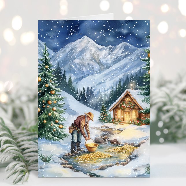 Guldgruvarbetare Guldutvinning Guld Julkort Helgkort (Gold Mining Christmas Card)