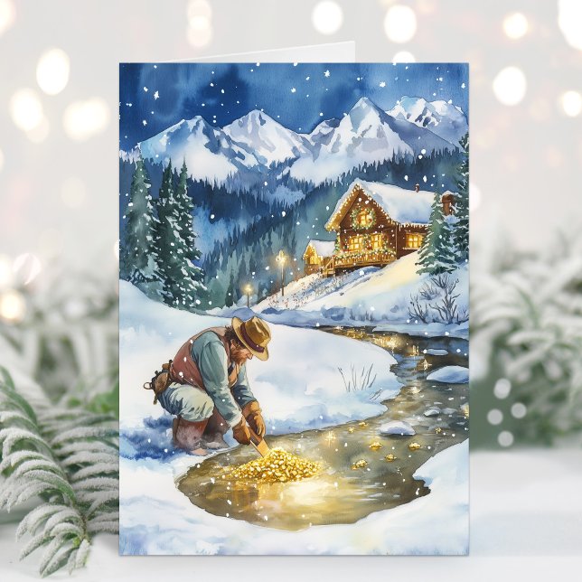 Guldgruvor i julkort med guldtema helgkort (Gold Mining Holiday Card)