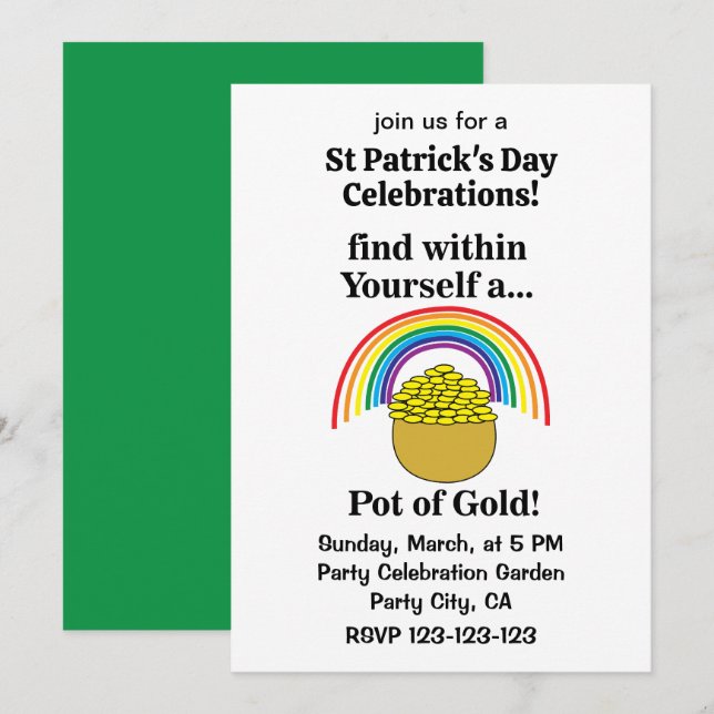 Guldgryte Inom Dig Själv Saint Patrick's Day  Inbjudningar (Fram/baksida)