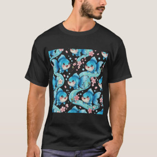 Guldgubbe Sakura Blossom Blå Kawaii T Shirt