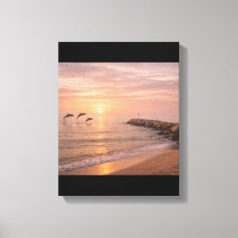Guldgul Solnedgång Dolfiner Strand Canvas Väggkons