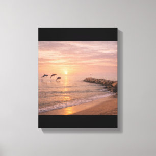 Guldgul Solnedgång Dolfiner Strand Canvas Väggkons