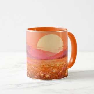 Guldgul Solnedgångsäng Mug | Varmt Blommigt Landsk Mugg