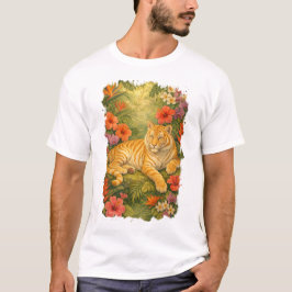 Guldgul Tiger bland tropiska blommor T Shirt