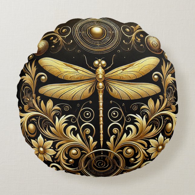 Guldguldsmyg Ornamental Blommig Accent Rund Kudde (Framsidan)