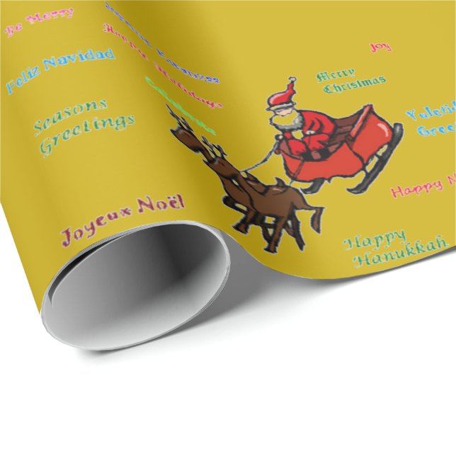 Guldhälsningar med Santa-inslagspapper Presentpapper (Rullad Hörn)