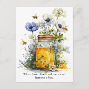 Guldharmoni Honung, blommor och bin Vykort