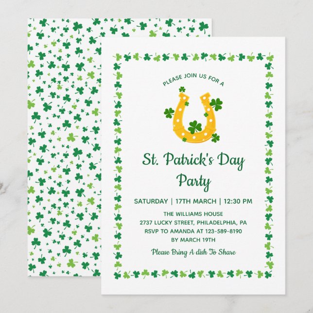 Guldhästsulklöver Mönster St Patrick's Day Inbjudningar (Fram/baksida)