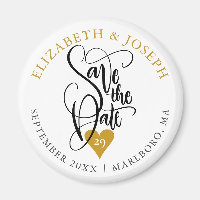Guldhjärta Elegant  Script Spara datumet Magnet (Framsidan)
