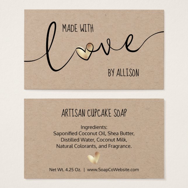 Guldhjärta Elegant Tillverkad med kärlek Kraft pre Visitkort (Framsida & baksida)