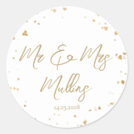 Guldhjärta ”Mr & Mrs” Bröllop Runt Klistermärke